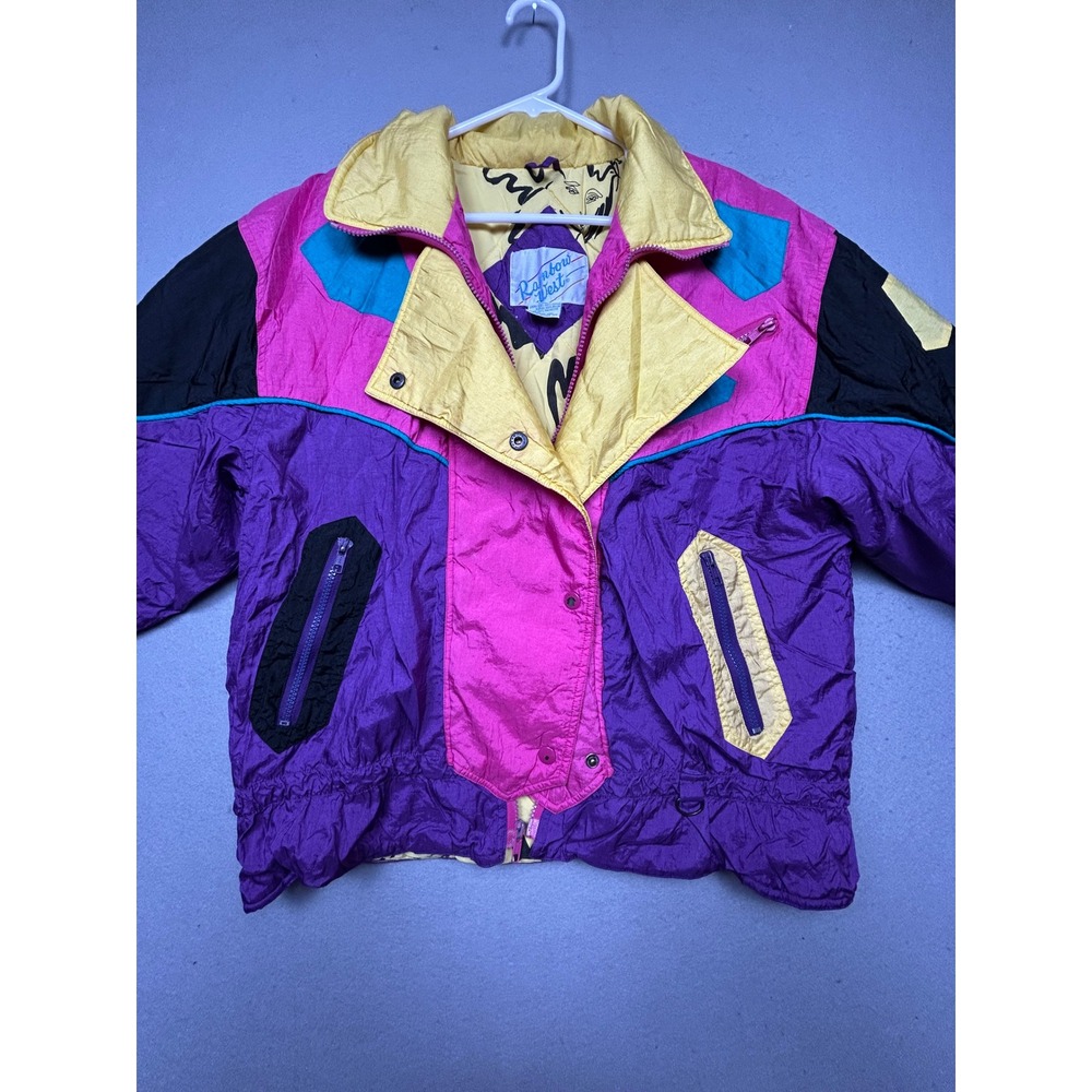 Rainbow West Jacket Nylon Colorblock Purple Pink Yellow Medium Womens